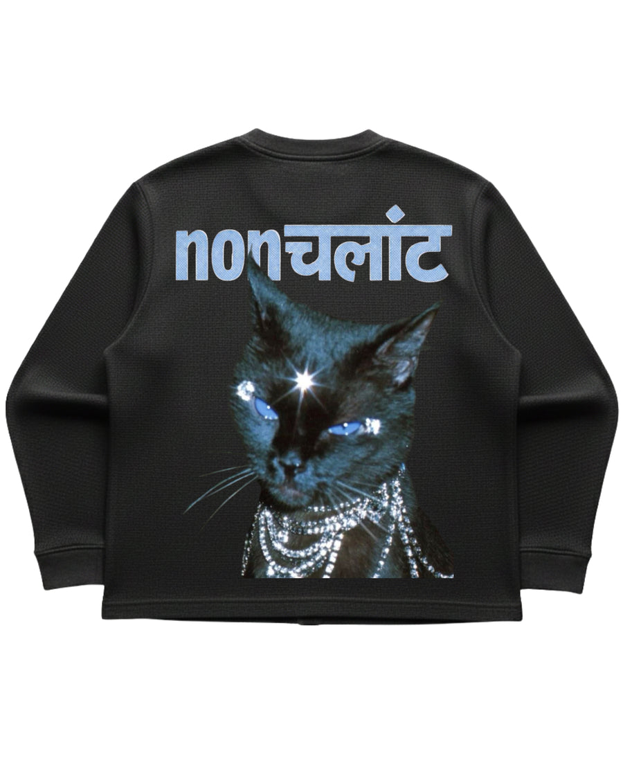 Nonchalant Cat Knit Waffle Tee